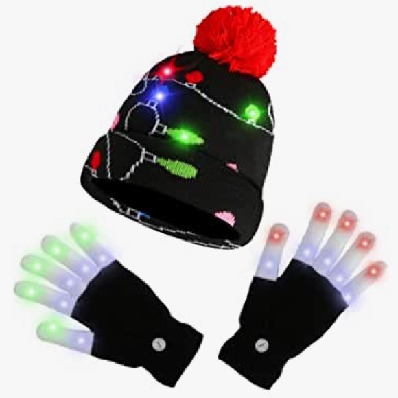 Chic Nation Accessories - 2 piece set light up Christmas hat and light up gloves